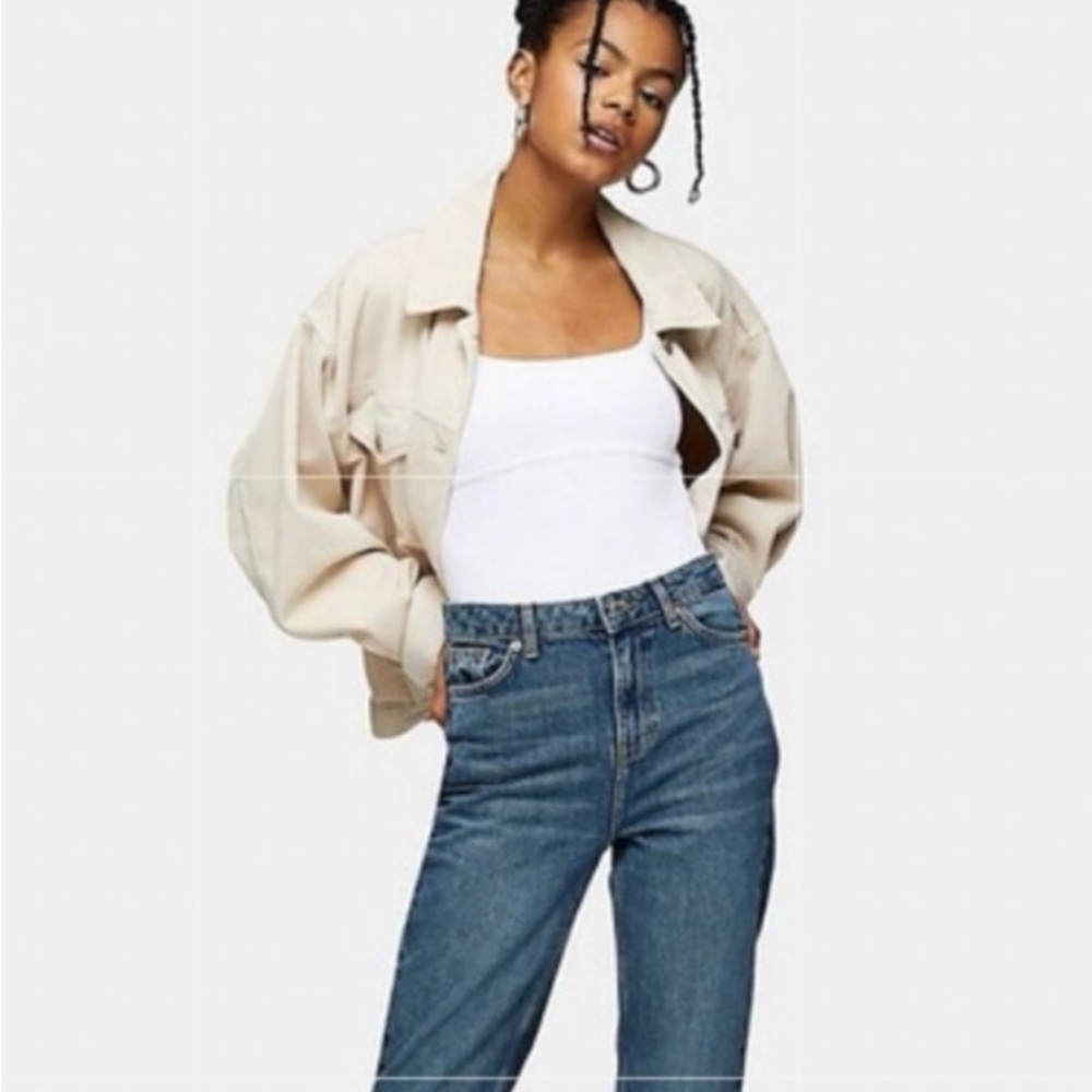 Topshop NEW NWT Mom Jeans High Waist Rise Zip Fly Pockets Tapered Leg Sz 14 Blue